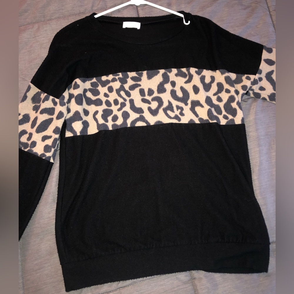 Small Pink Lily Sweater Black and Cheetah Print